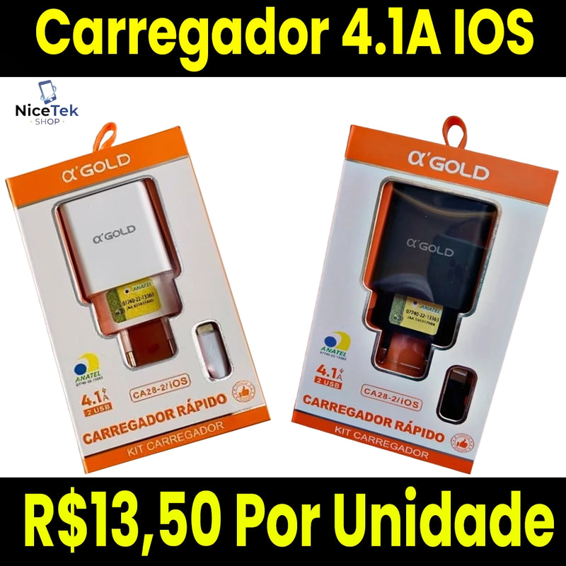 Carregador Turbo IOS A'Gold 4.1 Original Entrada USB Dupla