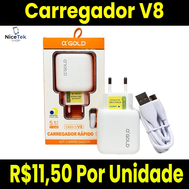 Carregador Turbo V8 A'Gold 3.1 Original Entrada USB Dupla