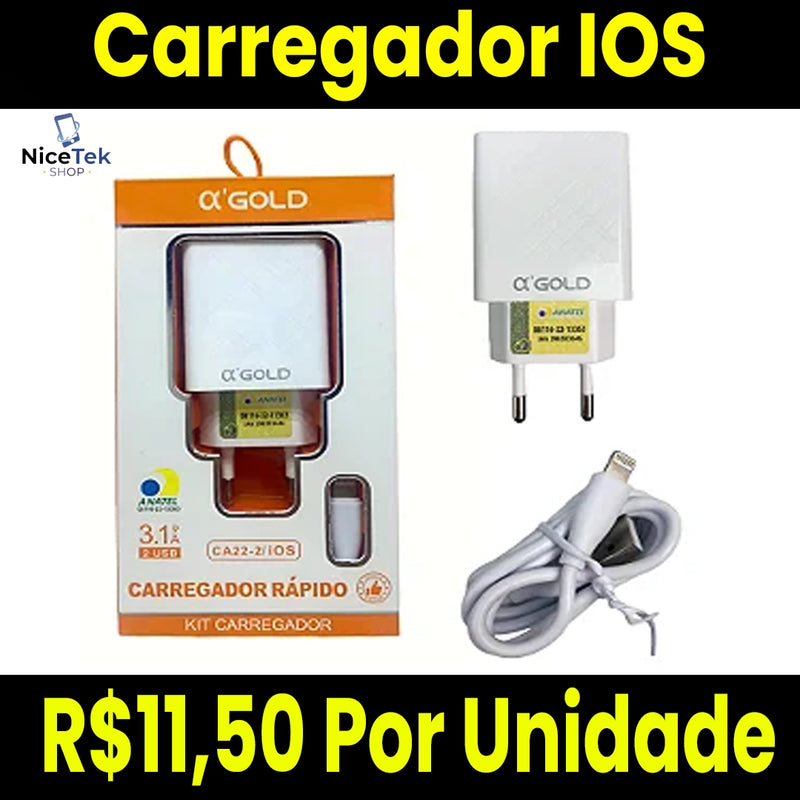 Carregador Turbo IOS A'Gold 3.1 Original Entrada USB Dupla