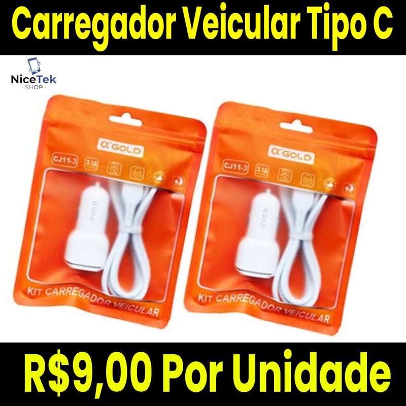 Carregador Veicular Tipo C A'Gold 3.1A Saída Dupla