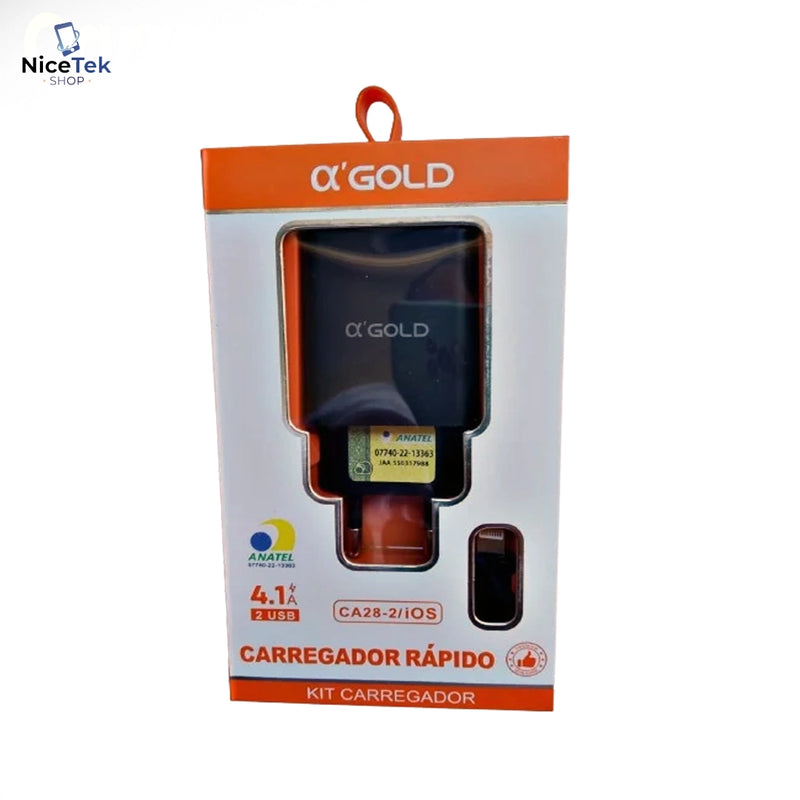 Carregador Turbo IOS A'Gold 4.1 Original Entrada USB Dupla