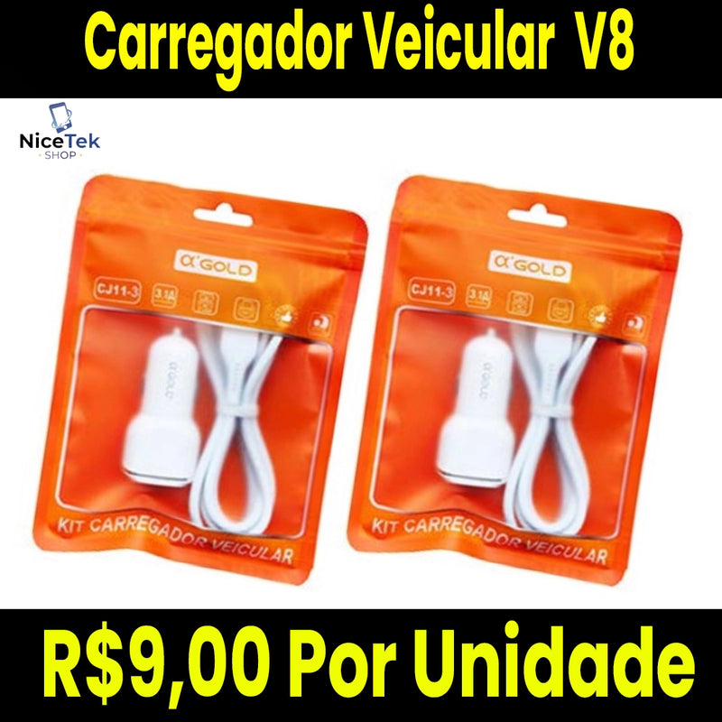 Carregador Veicular V8 A'Gold 3.1A Saída Dupla