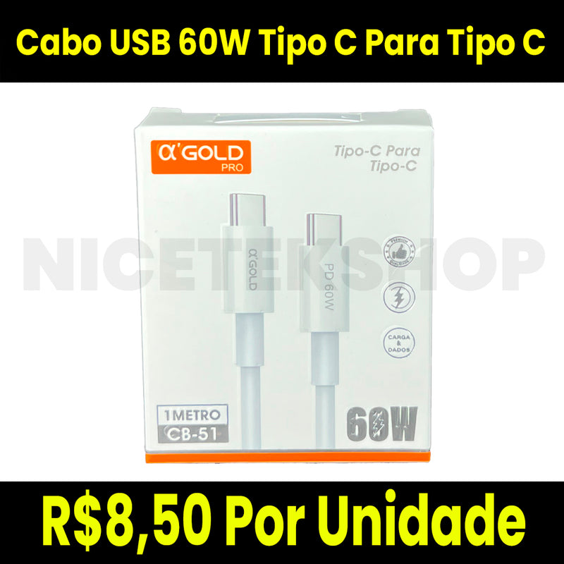 Cabo USB 60W Tipo C Para Tipo C