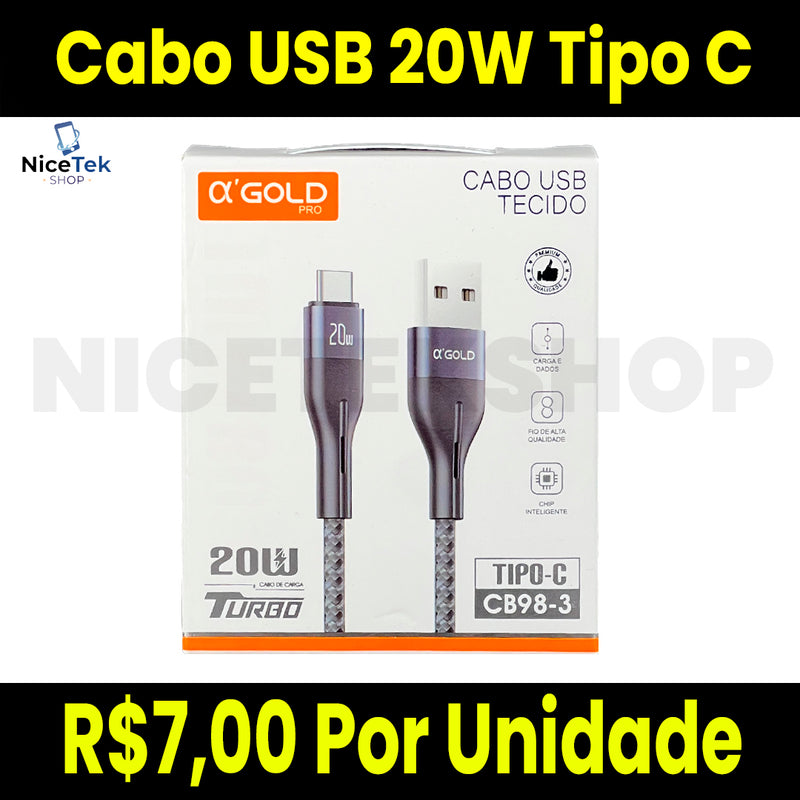 Cabo USB 20W Tipo C