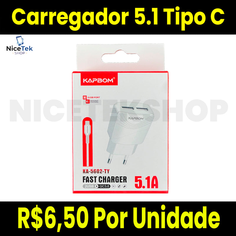 Carregador Rápido 5.1A Tipo C Kapbom Original