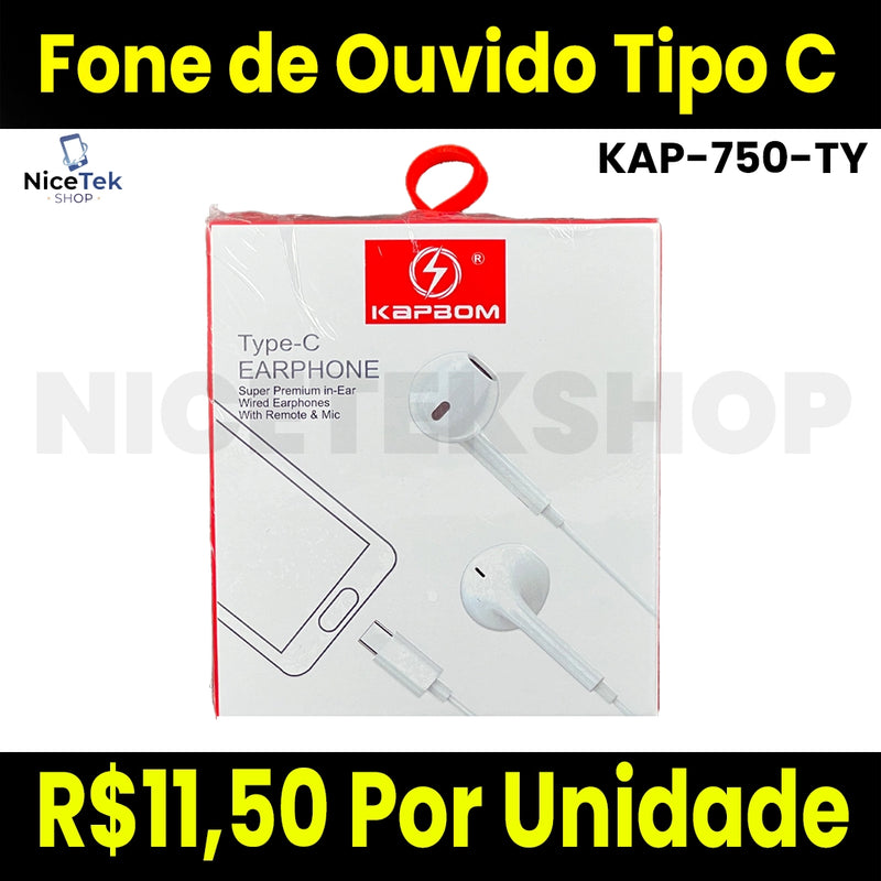 Fone de Ouvido Tipo C Com Microfone KAP-750-TY