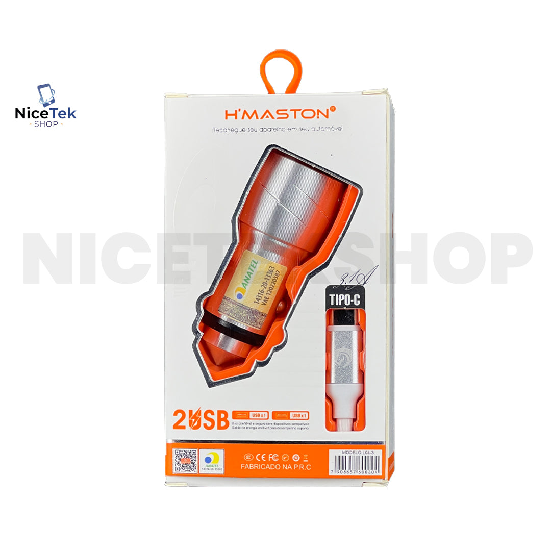 Carregador Veicular Turbo 45W Tipo C Hmaston Original